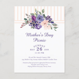 Mors dag Picnic Blommigt Watercolor Lila Inbjudan Vykort