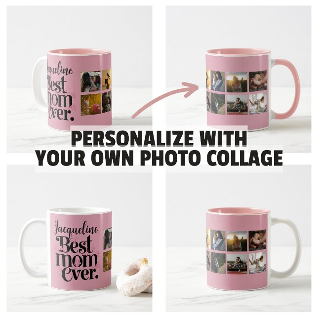 Mors dag presenterar fotokollage Best Mamma någons Kaffemugg (Mother's Day Gifts Photo Collage Best Mom Ever Mug)