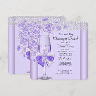 Mors dag Pretty Lilac Rose Champagne Brunch 2C Inbjudningar