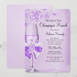 Mors dag Pretty Lilac Rose Champagne Brunch Inbjudningar