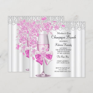 Mors dag Pretty Pink Rose Champagne Brunch 2a Inbjudningar