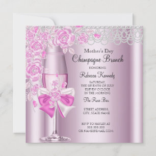 Mors dag Pretty Pink Rose Champagne Brunch 2B Inbjudningar