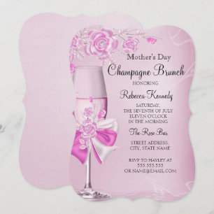 Mors dag Pretty Pink Rose Champagne Brunch Inbjudningar