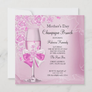 Mors dag Pretty Pink Rose Champagne Brunch Inbjudningar