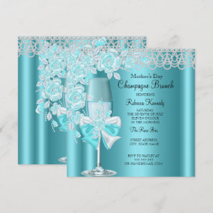 Mors dag Pretty Teal Ros Champagne Brunch 2B Inbjudningar