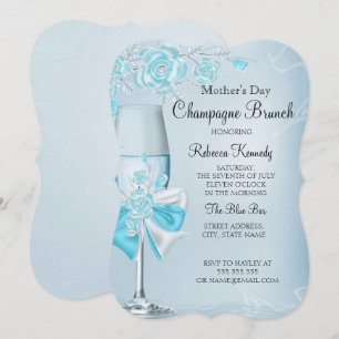 Mors dag Pretty Teal Ros Champagne Brunch Inbjudningar
