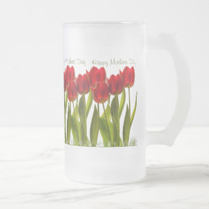 Mors dag - Rad med rött Vår tulpaner Frostat Ölglas