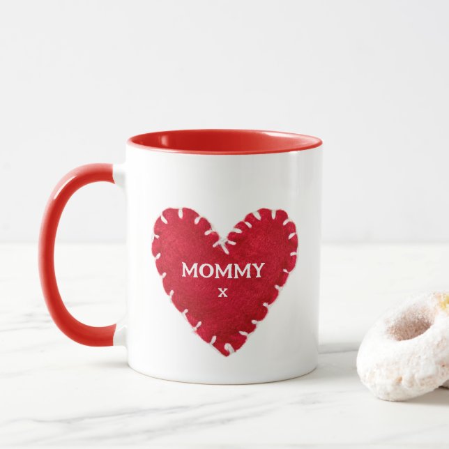 Mors dag Red Felt Heart Red Handlig Mugg (Med munk)