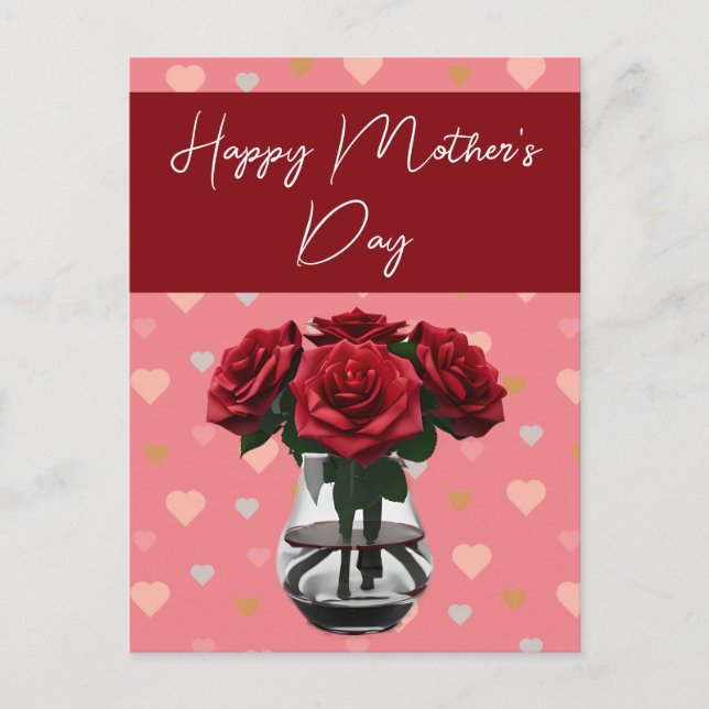 Mors dag ro bouquet blommigt elegant röd vykort (Framsida)