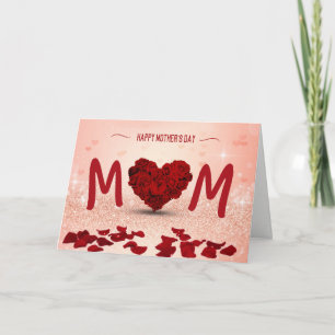 Mors dag Ro Heart Bouquet - gratulationskort Kort