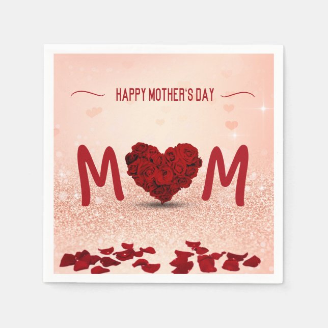 Mors dag Ro Heart Bouquet - Pappersservett (Framsidan)
