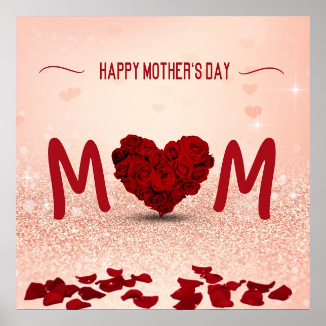 Mors dag Ro Heart Bouquet - Poster Skriv ut (Framsidan)
