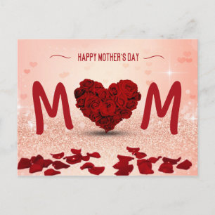 Mors dag Ro Heart Bouquet - vykort