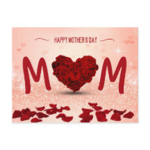 Mors dag Ro Heart Bouquet - vykort