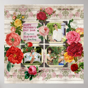 Mors dag Ro Instagram Vintage Photo Collage Poster