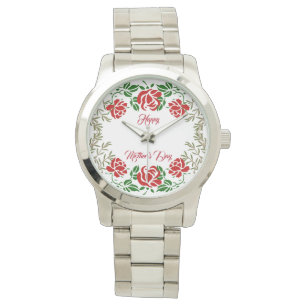Mors dag Röd ros Blommigt Greenery Cute Armbandsur