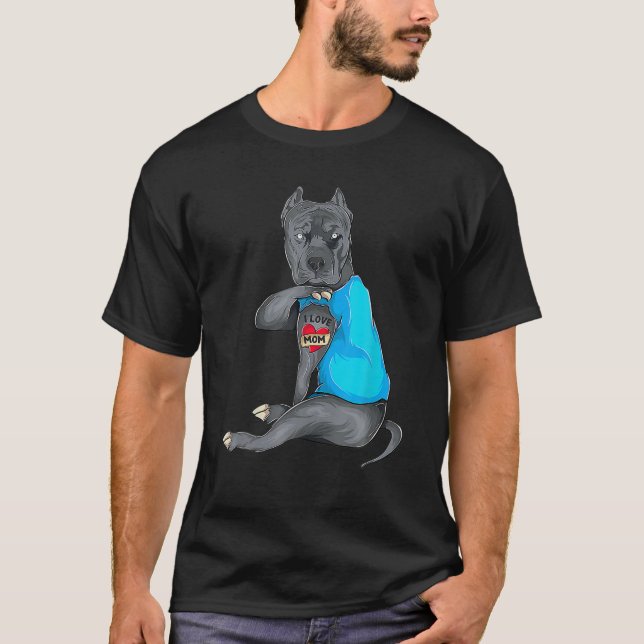 Mors dag Rolig hund Pitbull i Kärlek Mamma Tattoo T Shirt (Framsida)