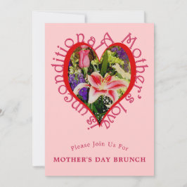 Mors dag Rosa Blommig Kärlek Brunch Inbjudan
