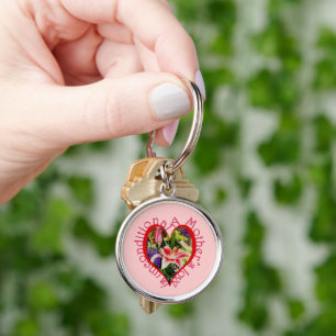 Mors dag Rosa Blommigt Kärlek ovillkorlig Rund Silverfärgad Nyckelring