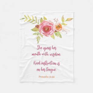 Mors dag Rosa Blommigt Proverbs Scripture Fleecefilt