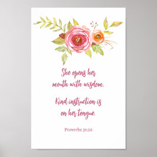 Mors dag Rosa Blommigt Proverbs Scripture Poster