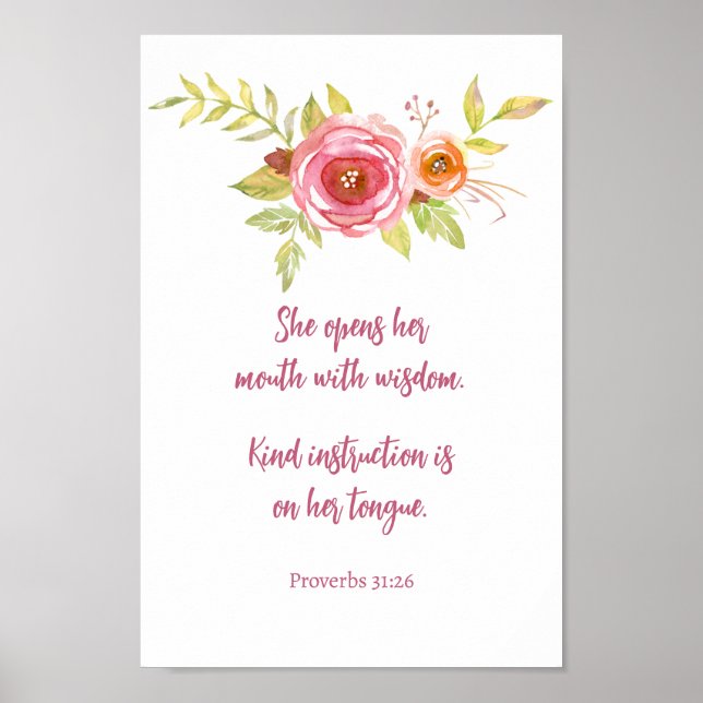 Mors dag Rosa Blommigt Proverbs Scripture Poster (Framsidan)