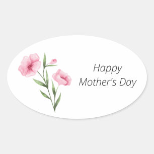 Mors dag Rosa Blommigt Sticker Ovalt Klistermärke