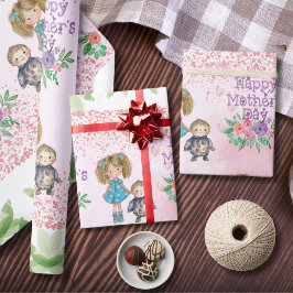 Mors dag Rosa Blommigt Wrapping Papper Presentpapper