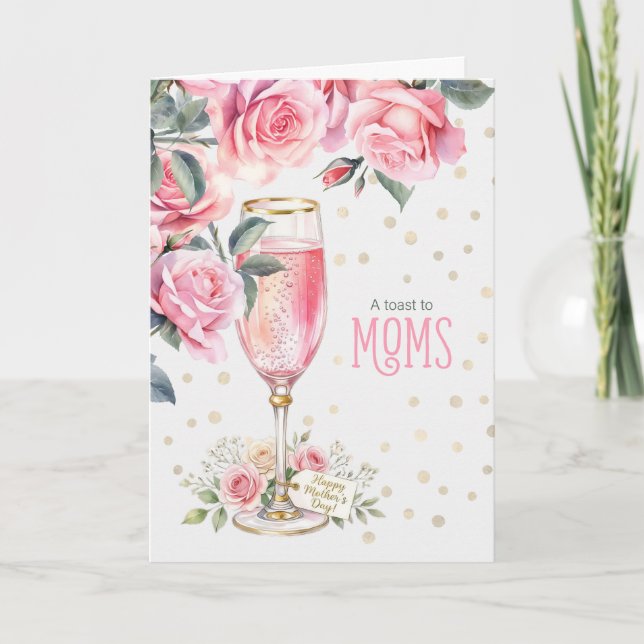 Mors dag Rosa Champagne och Rosor Glad Helgkort (Framsida)