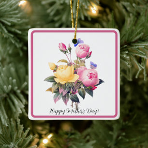 Mors dag Rosa Gul ros Lila Butterfly Julgransprydnad Keramik
