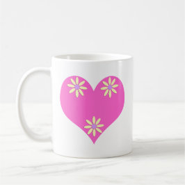 Mors dag Rosa Heart och Gula blommor Kaffemugg