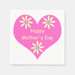 mors dag Rosa Heart och Gula blommor Pappersservett