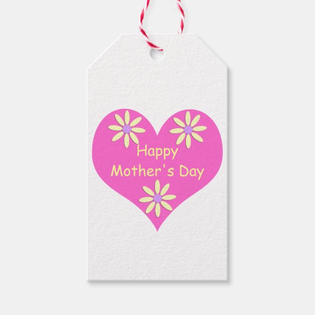 Mors dag Rosa Heart och Gula blommor Presentetikett (Framsidan)