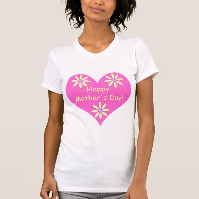 Mors dag Rosa Heart och Gula blommor Tee Shirt (Framsida)