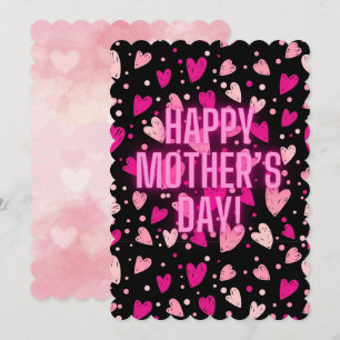 Mors dag Rosa Neon Hjärtan Grattiskort Julkort