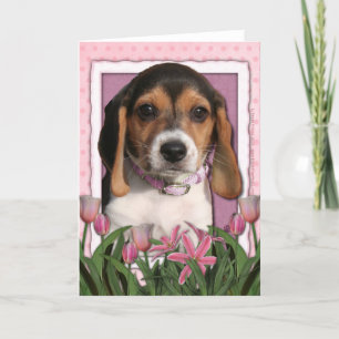 Mors dag - Rosa Tulips - Beagle Puppy Kort