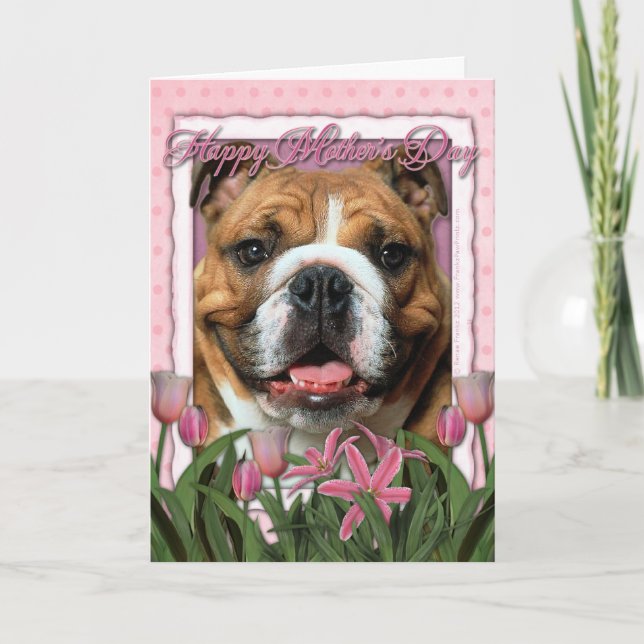 Mors dag - Rosa Tulips - Bulldog Kort (Framsida)