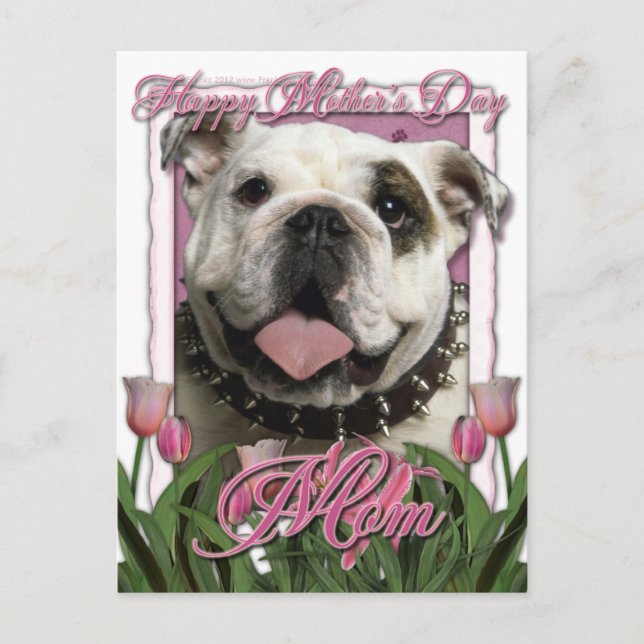 Mors dag - Rosa Tulips - Bulldog Vykort (Framsida)