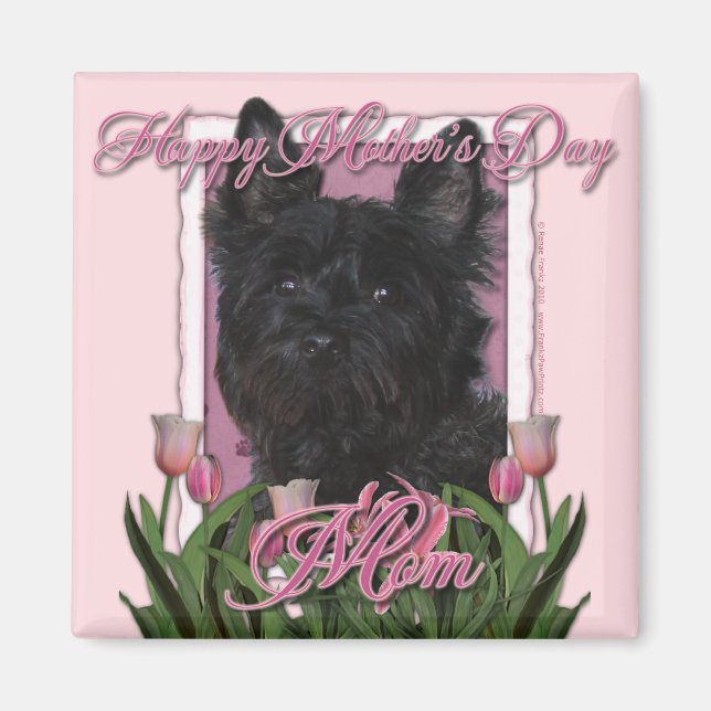 Mors dag - Rosa Tulips - Cairn Terrier - Rosco Magnet (Framsidan)