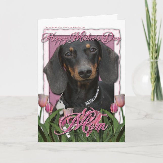 Mors dag - Rosa Tulips - Dachshund - Winston Kort (Framsida)