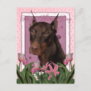 Mors dag - Rosa Tulips - Doberman - Red - Rocky Vykort