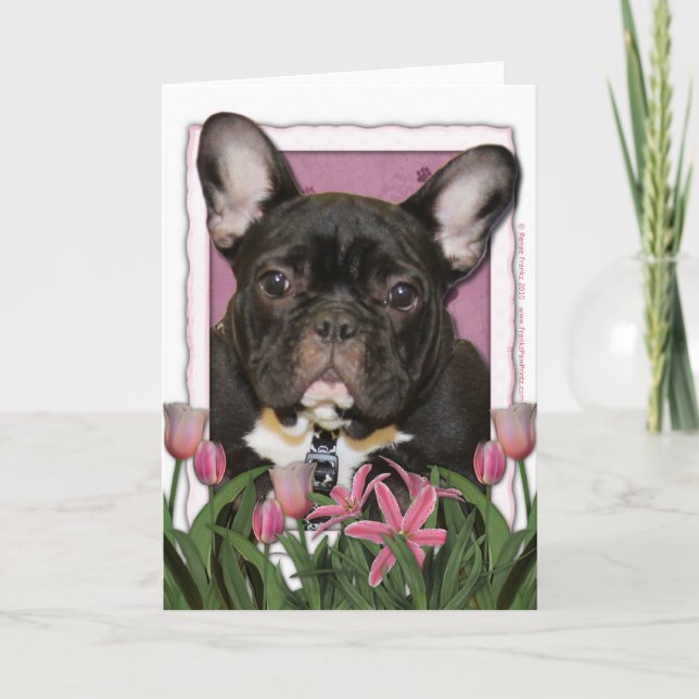 Mors dag - Rosa Tulips - Frenchie - Teal Kort (Framsida)