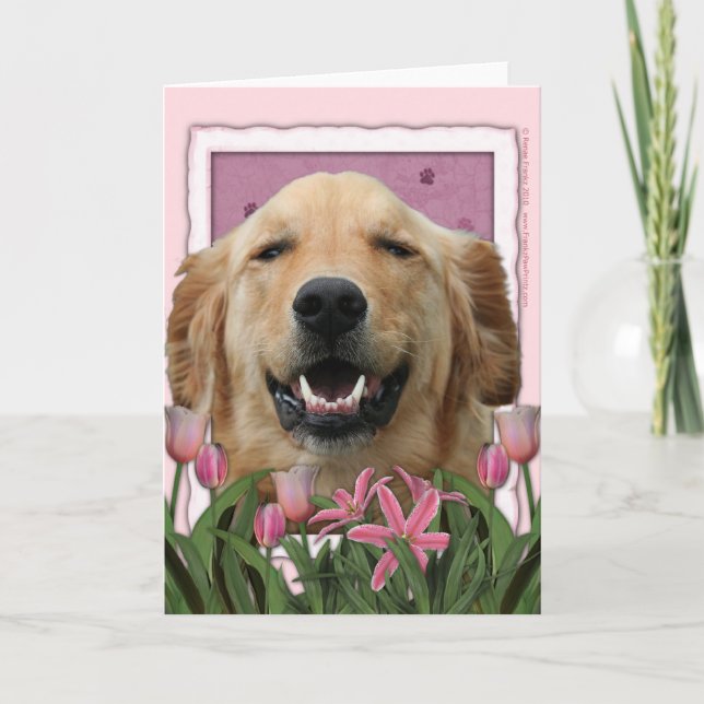 Mors dag - Rosa Tulips - Golden Retriever Kort (Framsida)