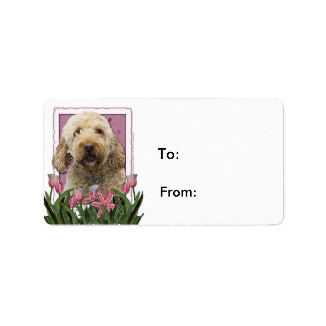 Mors dag - Rosa Tulips - GoldenDoodle Adressetikett (Framsidan)