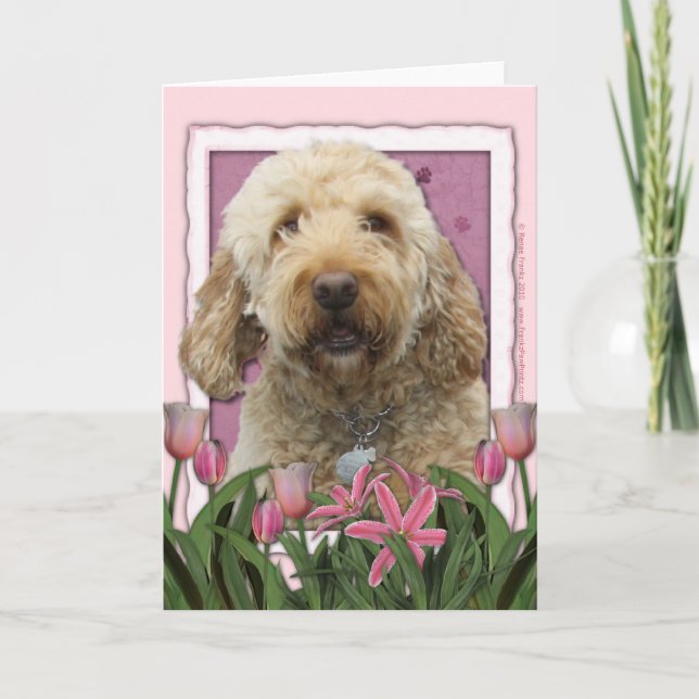 Mors dag - Rosa Tulips - GoldenDoodle Kort (Framsida)