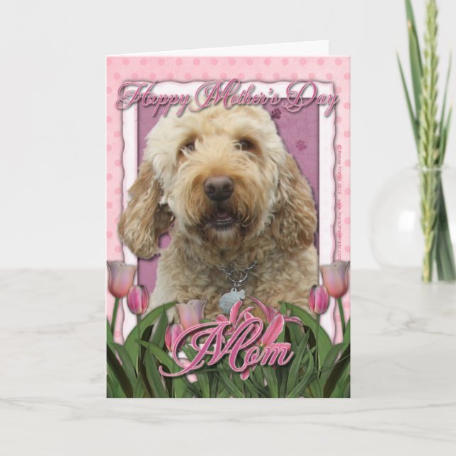 Mors dag - Rosa Tulips - Goldendoodle Kort (Framsida)