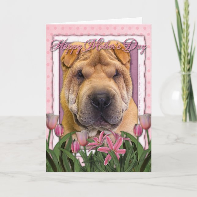 Mors dag - Rosa Tulips - kinesiska Shar Pei Kort (Framsida)