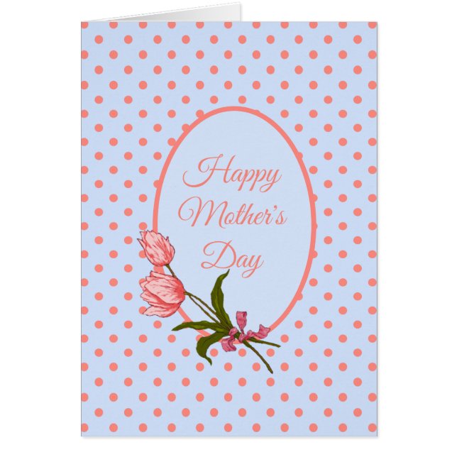 Mors dag, Rosa Tulips och Rosa Polka dots Hälsningskort (Framsidan)
