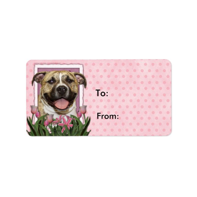 Mors dag - Rosa Tulips - Pitbull - Tigger Adressetikett (Framsidan)