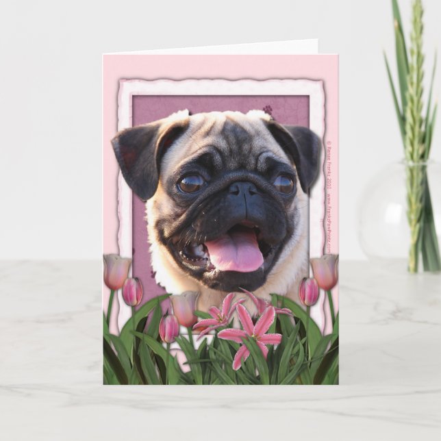 Mors dag - Rosa Tulips - Pug Kort (Framsida)